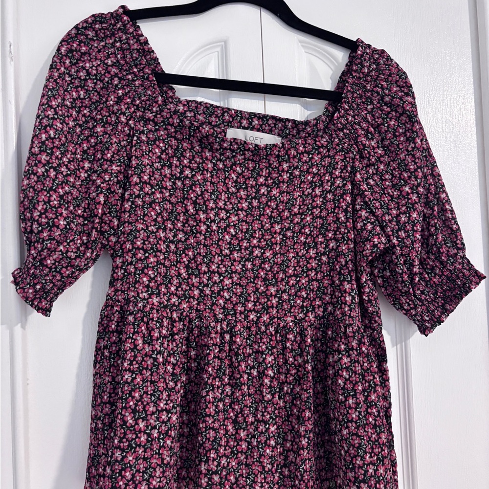 LOFT Black and Red Floral Blouse